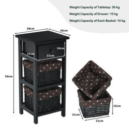Gainoom Set Of 2 3-Tier Chest Of Drawers Side Table Beside Table Nightstand W/2 Baskets - thumbnail 2