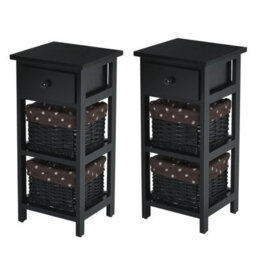Gainoom Set Of 2 3-Tier Chest Of Drawers Side Table Beside Table Nightstand W/2 Baskets - thumbnail 1