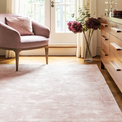 Pink Handmade , Luxurious , Modern , Plain Easy To Clean Viscose Rug For Living Room, Bedroom - 200Cm X 290Cm - image 1