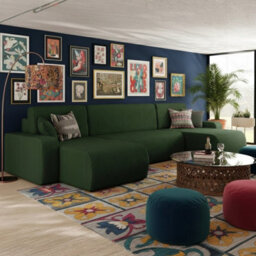 Piano U Corduroy Corner Sofa Bed Large U Shape Settee Sleep Function Ribbed Fabric  Comfortable Couch Green - thumbnail 2