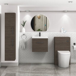 Royal Bathrooms Turin Grey Elm 500mm Wall Hung Vanity Unit 1 Drawer With Mid-Edge Basin Sink & Matt Black Handles - thumbnail 4