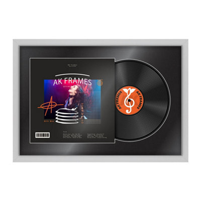 "AK Frames 25X17"" Silver Modern Vinyl Record Frame With Black Mount For 12 Inch Lp Cover & Disc - Overlapped Design" - image 1