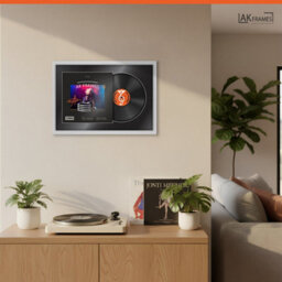 "AK Frames 25X17"" Silver Modern Vinyl Record Frame With Black Mount For 12 Inch Lp Cover & Disc - Overlapped Design" - thumbnail 5