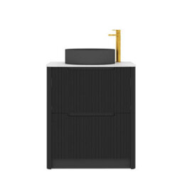 Royal Bathrooms Avenza 600mm Matt Obsidian Black Floor Standing Countertop Bathroom Vanity Unit 2 Drawer Art Round Black Basin - thumbnail 6