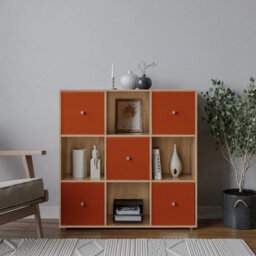 Urbn-Living 9 Cube Oak Wooden Bookcase Shelving Unit With 5 Collapsible Fabric Drawers Orange - thumbnail 2