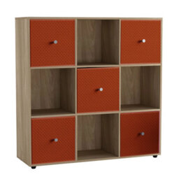 Urbn-Living 9 Cube Oak Wooden Bookcase Shelving Unit With 5 Collapsible Fabric Drawers Orange - thumbnail 1
