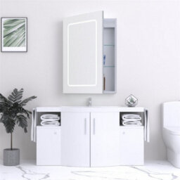 Clifton Bathroom Cabinet Wall Mirror - Rectangular 700 X 500mm - Led Light Wall Mirror Cabinet (Round Square) - Demister Pad - thumbnail 2
