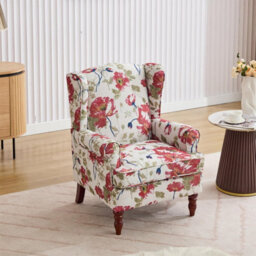 Wingback Armchair, Red Floral Retro Accent Chair Soft Padded Fabric Lounge Padded Sofa Chair, Retro Vantage Leisure Chair - thumbnail 2