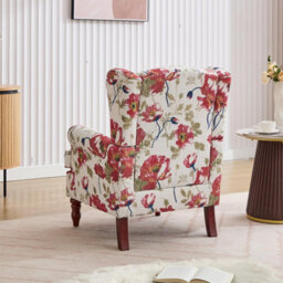 Wingback Armchair, Red Floral Retro Accent Chair Soft Padded Fabric Lounge Padded Sofa Chair, Retro Vantage Leisure Chair - thumbnail 5