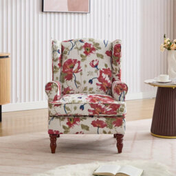 Wingback Armchair, Red Floral Retro Accent Chair Soft Padded Fabric Lounge Padded Sofa Chair, Retro Vantage Leisure Chair - thumbnail 6