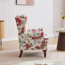 Wingback Armchair, Red Floral Retro Accent Chair Soft Padded Fabric Lounge Padded Sofa Chair, Retro Vantage Leisure Chair - thumbnail 3