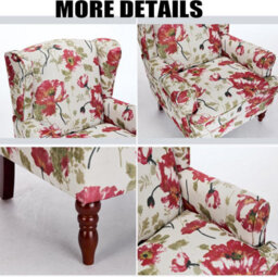 Wingback Armchair, Red Floral Retro Accent Chair Soft Padded Fabric Lounge Padded Sofa Chair, Retro Vantage Leisure Chair - thumbnail 7