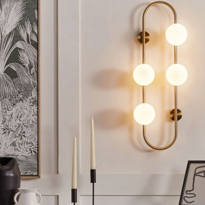 Beliani Wall Lamp Gold Ring With 4 Glass Globe Shades 70Cm Modern Wall Light - image 1