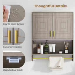 Costway Wall Mounted Bathroom Cabinet Over The Toilet Storage Cabinet With Lights-Grey - thumbnail 8