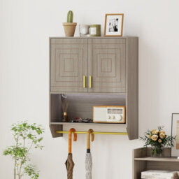 Costway Wall Mounted Bathroom Cabinet Over The Toilet Storage Cabinet With Lights-Grey - thumbnail 4