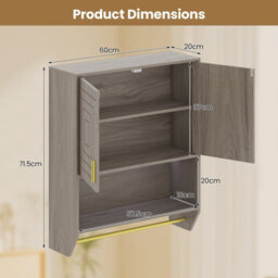 Costway Wall Mounted Bathroom Cabinet Over The Toilet Storage Cabinet With Lights-Grey - thumbnail 3