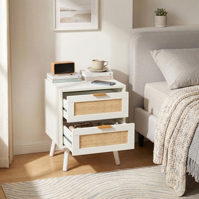 Living And Home Set Of 2 White Rattan 2 Drawer Wooden Leg Bedroom Nightstand Side Tables - image 1