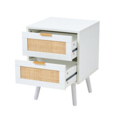 Living And Home Set Of 2 White Rattan 2 Drawer Wooden Leg Bedroom Nightstand Side Tables - thumbnail 6