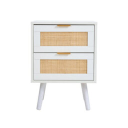 Living And Home Set Of 2 White Rattan 2 Drawer Wooden Leg Bedroom Nightstand Side Tables - thumbnail 4