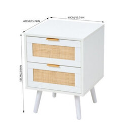 Living And Home Set Of 2 White Rattan 2 Drawer Wooden Leg Bedroom Nightstand Side Tables - thumbnail 9