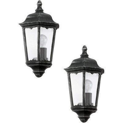 Set Of 2 Modern Ip44 Outdoor Wall Lights In Black And Silver Patina With Clear Glass - image 1