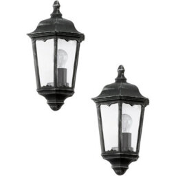 Set Of 2 Modern Ip44 Outdoor Wall Lights In Black And Silver Patina With Clear Glass