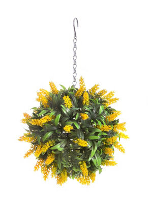 Best Artificial 24Cm Yellow Lush Lavender Hanging Basket Flower Topiary Ball - Suitable For Outdoor Use - Weather & Fade Resistant - image 1