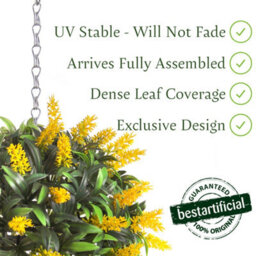 Best Artificial 24Cm Yellow Lush Lavender Hanging Basket Flower Topiary Ball - Suitable For Outdoor Use - Weather & Fade Resistant - thumbnail 2