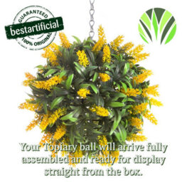 Best Artificial 24Cm Yellow Lush Lavender Hanging Basket Flower Topiary Ball - Suitable For Outdoor Use - Weather & Fade Resistant - thumbnail 6