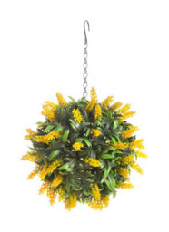 Best Artificial 24Cm Yellow Lush Lavender Hanging Basket Flower Topiary Ball - Suitable For Outdoor Use - Weather & Fade Resistant