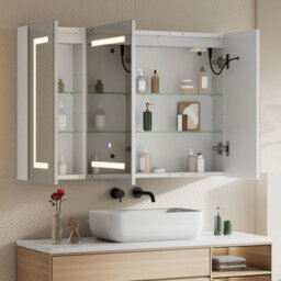 Living And Home Triple-Door Wall Mounted Bathroom Mirror Cabinet With Led Lighting And Shaver Socket - thumbnail 2