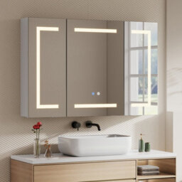 Living And Home Triple-Door Wall Mounted Bathroom Mirror Cabinet With Led Lighting And Shaver Socket - thumbnail 1
