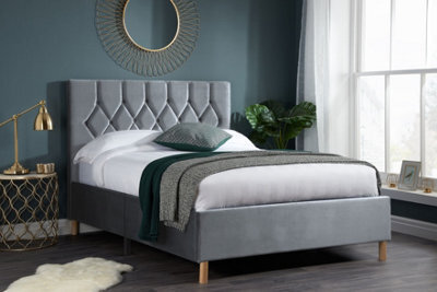 Save On Goods UK 4Ft Small Double Grey Soft Velvet Velour Fabric, Buttoned Upholstered Bed Frame - image 1