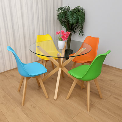 Kosy Koala Round Glass Dining Table Set With 4 Mix Plastic Chairs Dining Room Furniture - image 1