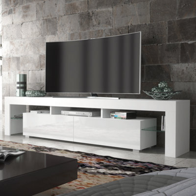 Tv Unit 200Cm Modern White With High Gloss Doors - Creative Furniture - image 1