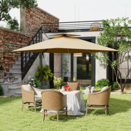 Outsunny 2.5M Cantilever Parasol, Garden Parasol With Lights, Khaki - thumbnail 9