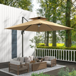 Outsunny 2.5M Cantilever Parasol, Garden Parasol With Lights, Khaki - thumbnail 8