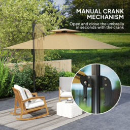 Outsunny 2.5M Cantilever Parasol, Garden Parasol With Lights, Khaki - thumbnail 6