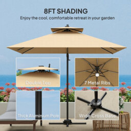 Outsunny 2.5M Cantilever Parasol, Garden Parasol With Lights, Khaki - thumbnail 7