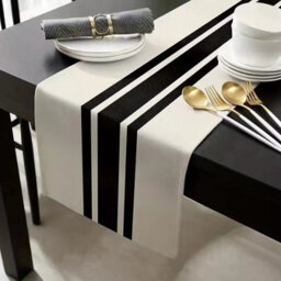 Geometric Black And White Linen Table Runner