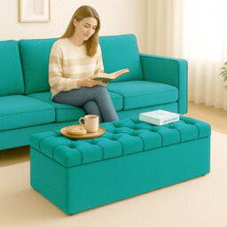 137Cm Chesterfield Ottoman Storage Box- Plush Velvet Shoe Bench - Teal Chesterfield Upholstered Blanket Box - thumbnail 3