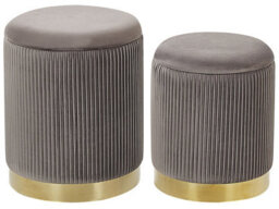 Beliani Set Of 2 Grey Tufted Storage Pouffes With Gold-Tone Base - Round, Compact Seating With Hidden Compartment - thumbnail 1