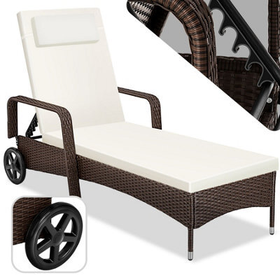 Tectake Sun Lounger - 6-Position Backrest, Weather & Uv-Resistant, Soft Pillow, Two Wheels - Mixed Brown - image 1