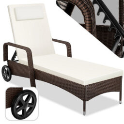 Tectake Sun Lounger - 6-Position Backrest, Weather & Uv-Resistant, Soft Pillow, Two Wheels - Mixed Brown - thumbnail 1