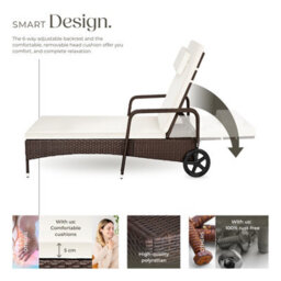 Tectake Sun Lounger - 6-Position Backrest, Weather & Uv-Resistant, Soft Pillow, Two Wheels - Mixed Brown - thumbnail 3