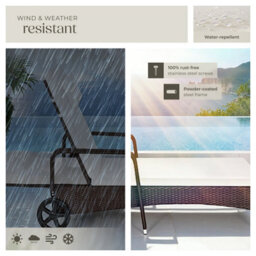 Tectake Sun Lounger - 6-Position Backrest, Weather & Uv-Resistant, Soft Pillow, Two Wheels - Mixed Brown - thumbnail 7