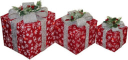 Garden Market Place Set Of 3 Light Up Christmas Red Sisal Parcels With Silver Bow - With Battery Powered Led Lights