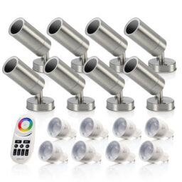 Auraglow Stainless Steel Outdoor Gu10 Wall Spotlight - Rf Colour Changing - 8 Pack - thumbnail 1