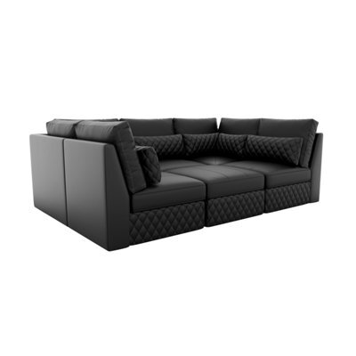 Valencia Pisa Top Grain Nappa 11000 Leather Lounge Sectional U Shape Sofa Black Removable Back Cushions - image 1