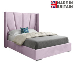 Bellini Wide Curved Winged Upholstered Soft Velvet Bed Frame - Pink - thumbnail 7